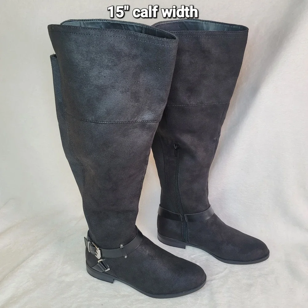 Equestrian Knee High Biker Riding Boots FairyGoth Faux Suede Black Whimsigoth 8M